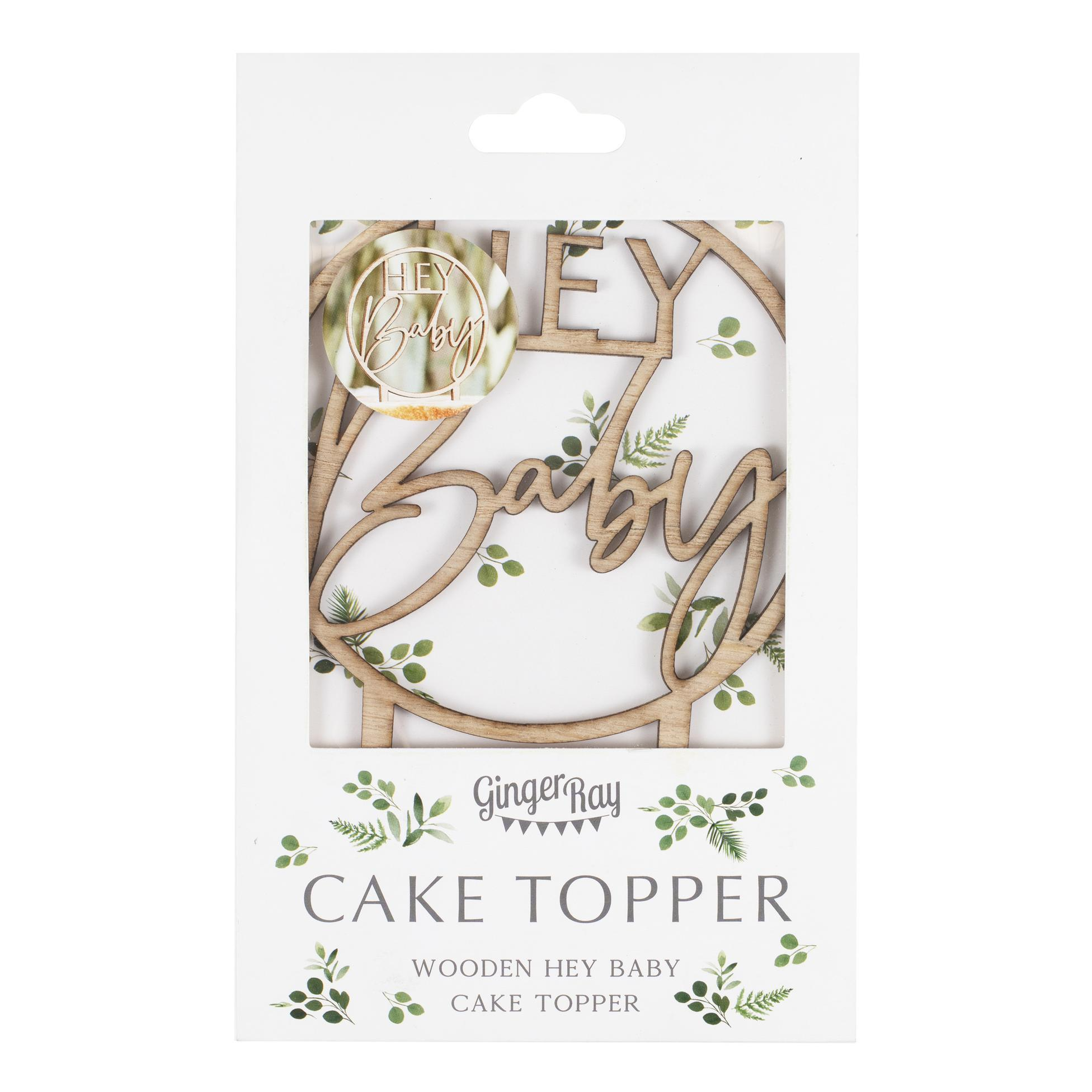 Topper pentru Tort "Hey Baby" din Lemn, Baby Shower, 12x20cm