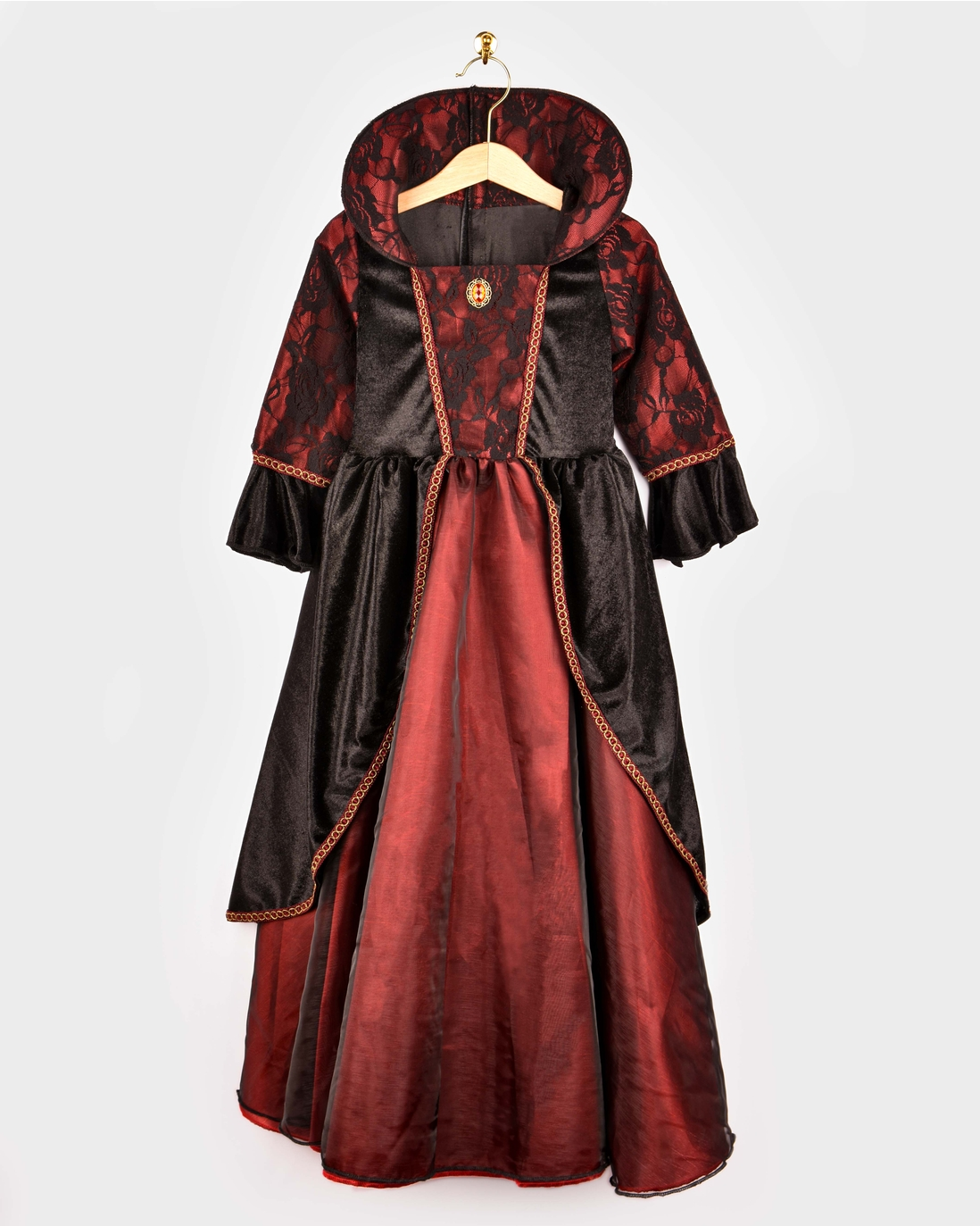 Costum vampir fete 6-8 ani cu rochie neagră și roșu burgundy Den Goda Fen