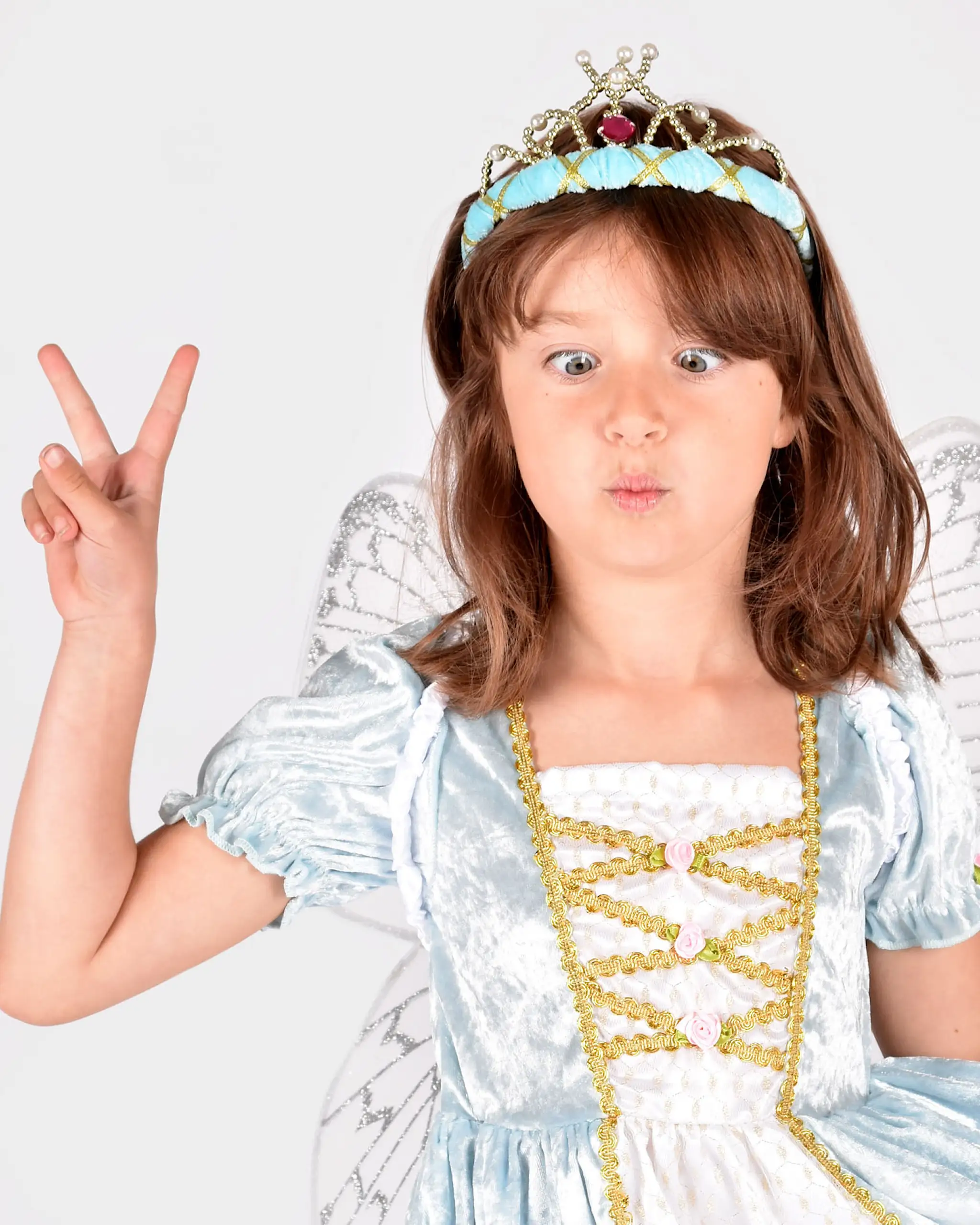 Tiara Prințesă Bleu din Catifea cu Perle | Accesoriu Costum