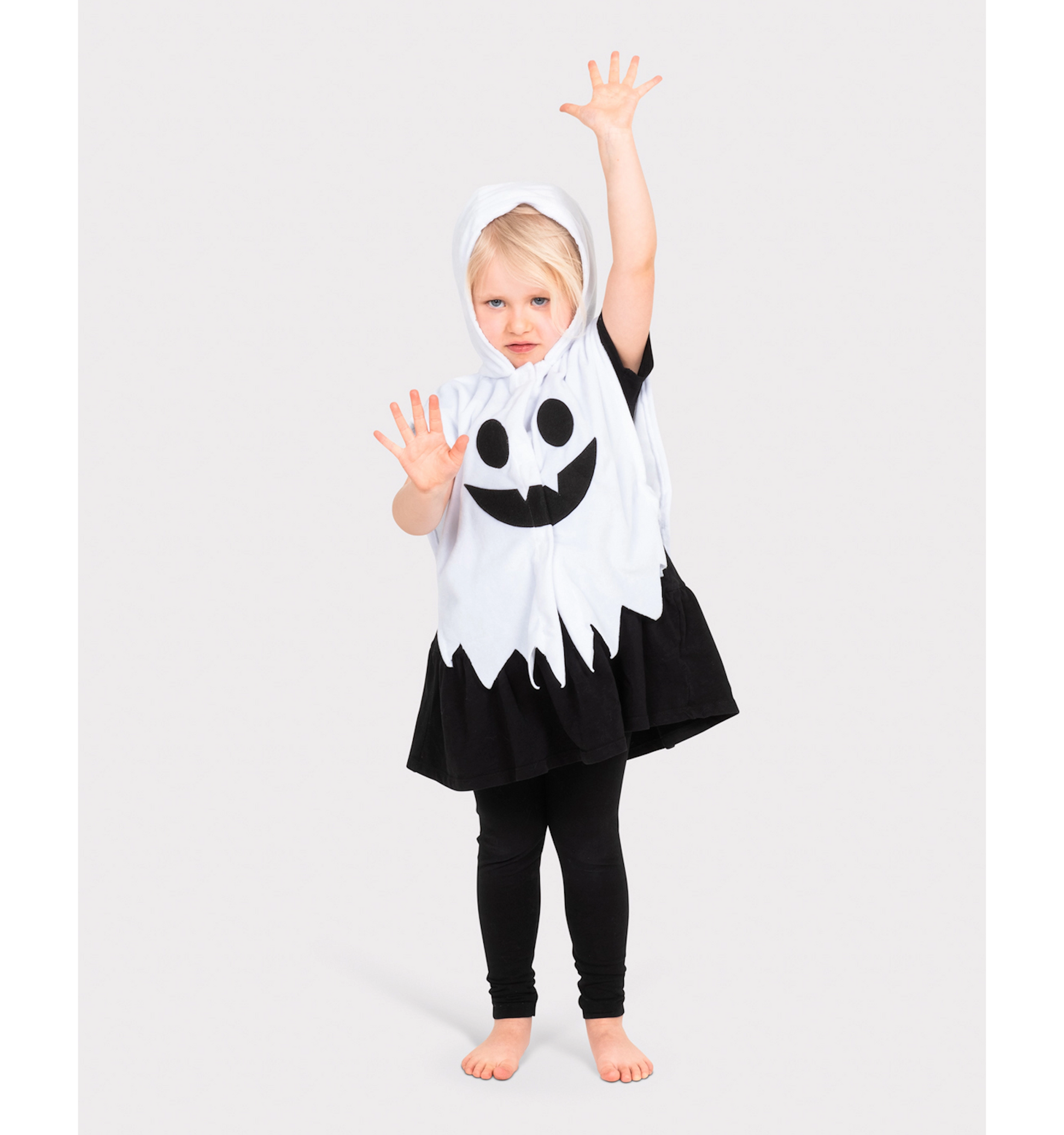 Pelerină albă de fantomă cu glugă pentru copii 1–4 ani, costum de Halloween