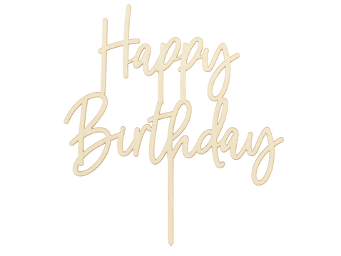 Topper pentru Tort lemn Happy Birthday 15x16.5 cm