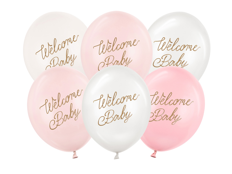 Baloane Welcome Baby (6 buc) mix roz, 30cm