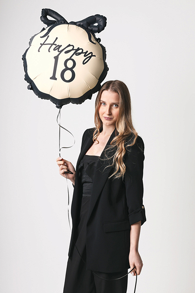 Balon Folie Happy 18 Majorat, 47x53 cm, off white/negru