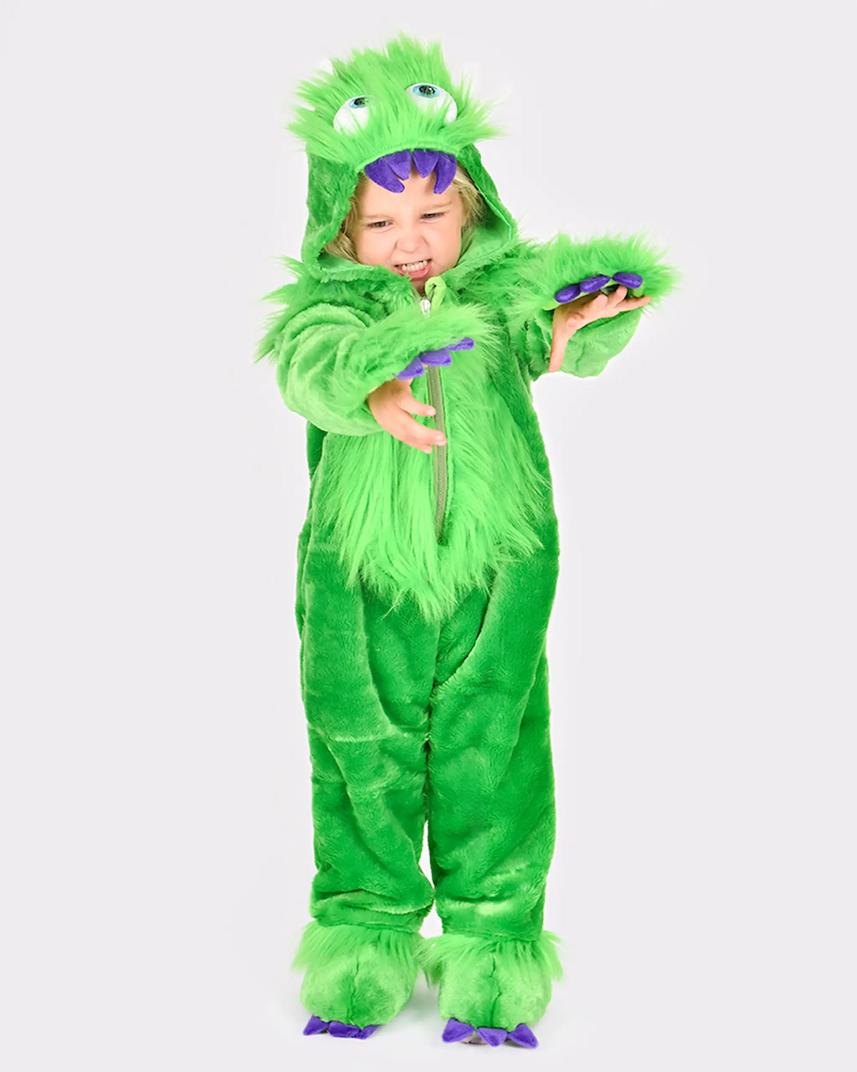 Costum Monstru Verde pentru Copii – Salopetă cu Glugă, 4–6 ani