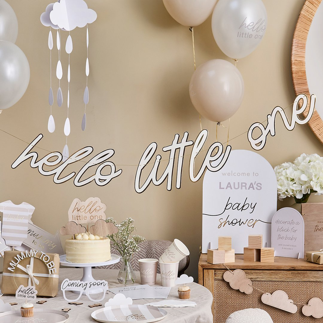 Banner „Hello Little One” 2m alb/auriu
