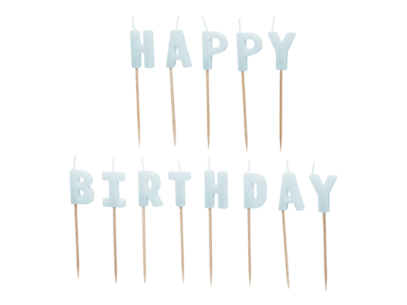 Lumanari pentru Tort Litere "Happy Birthday", 2.5 cm, Albastru Deschis