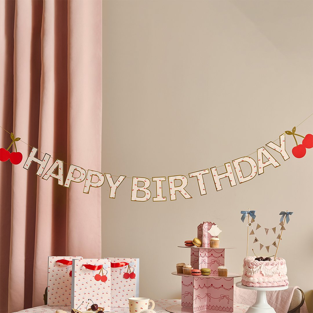 Banner „Happy Birthday” Rococo Cherries 2.5m cu cireșe