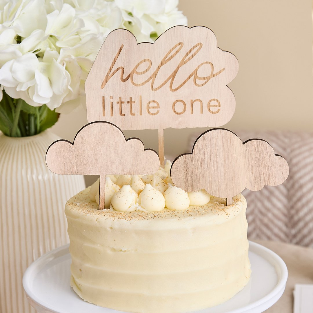 Toppere tort din lemn „Hello Little One” model norișor Baby Shower
