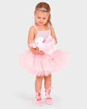 Costum de balerină roz pentru fete 4-6 ani cu tutu, pantofi și set asortat pentru păpușă