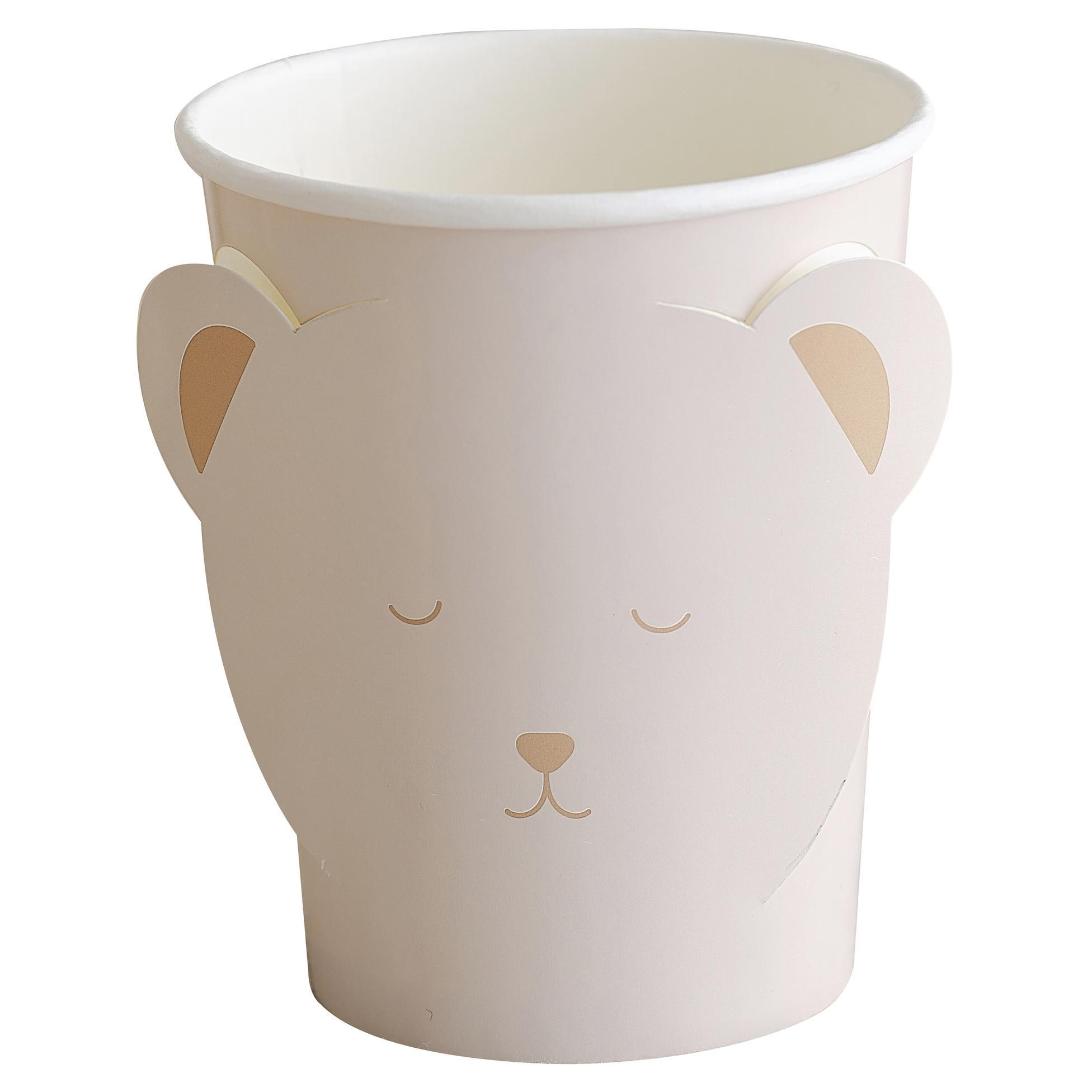 Set 8 Pahare 3D Ursulet pentru Baby Shower, bej si maro