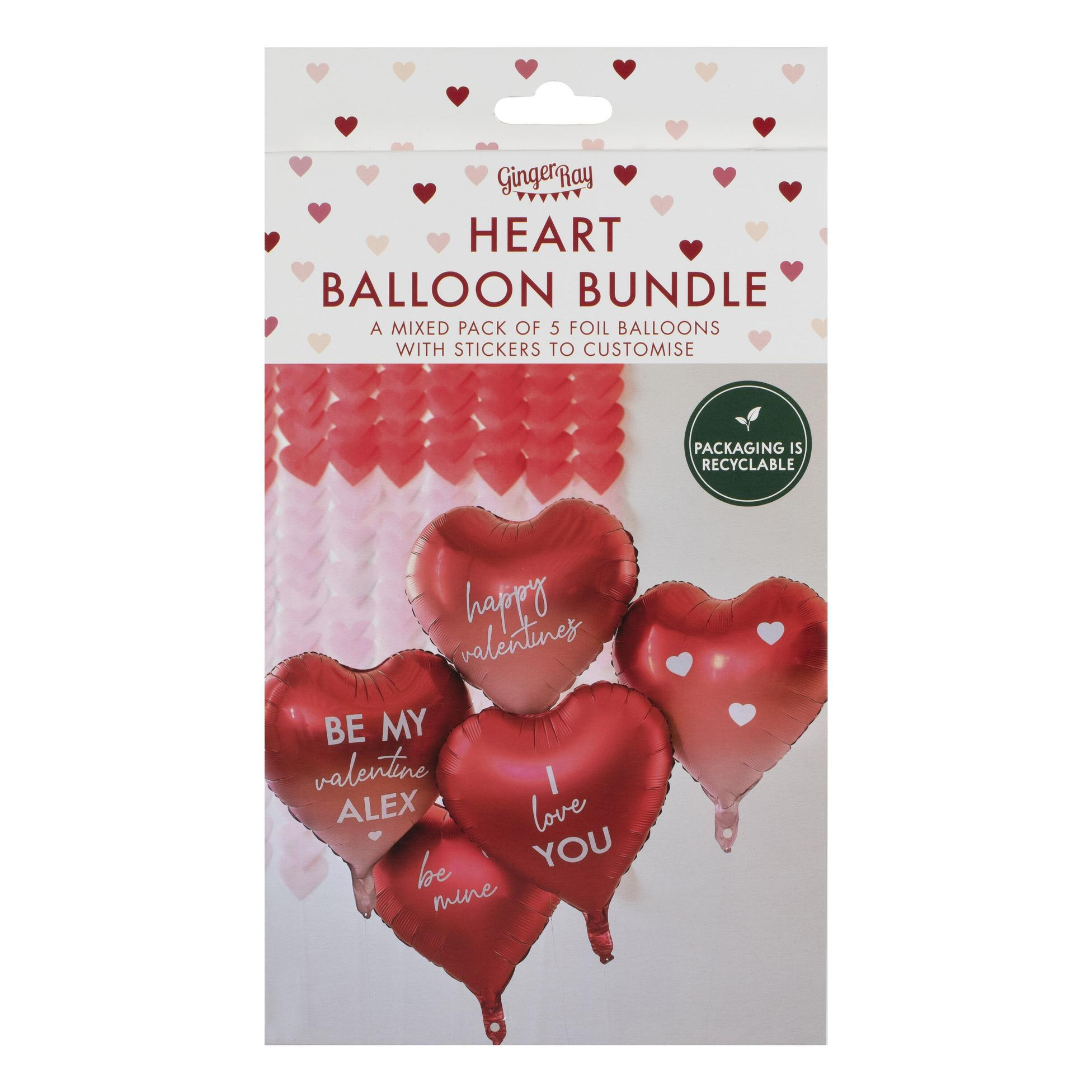Set 5 Baloane Personalizabile (45 cm) Forma de Inima pentru Valentine's day, Rosu si Ombré