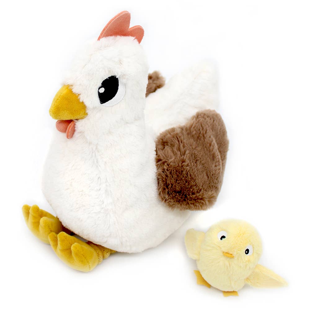 Găinușă pluș Mum & Baby albă „Les Ptipotos” 32cm 🐔