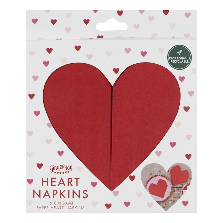 Servetele din Hartie (16 buc) Origami Inima, Valentines Day, Rosu