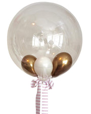 Balon Bobo cu heliu transparent 60 cm, cu baloane mini alb & auriu