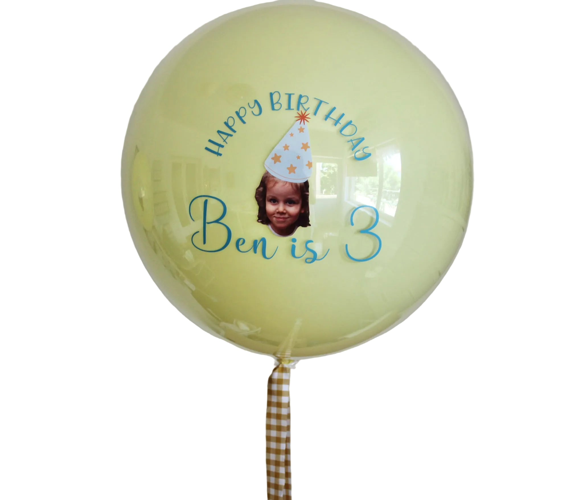 Balon cu heliu „Glass Effect” personalizat cu text și imagine 60 cm, galben