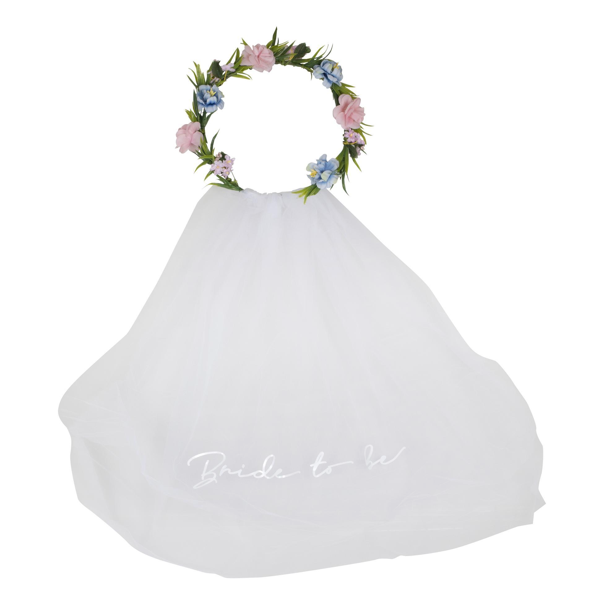 Voal de Petrecerea Burlacitelor 'Bride To Be' cu Coronita Flori