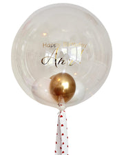 Balon Bobo transparent cu heliu personalizat 60 cm, cu baloane mini alb & auriu