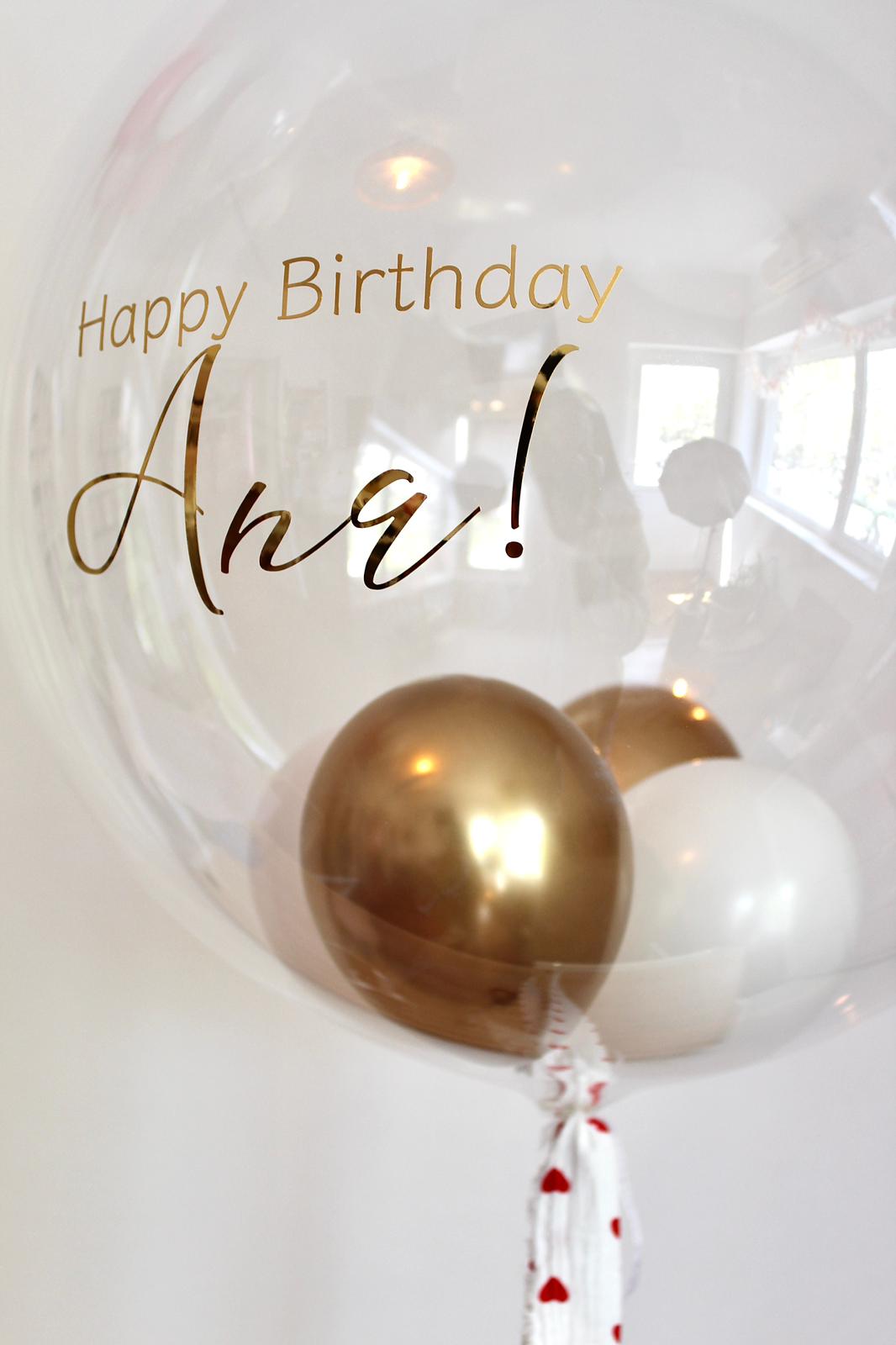 Balon Bobo transparent cu heliu personalizat 60 cm, cu baloane mini alb & auriu