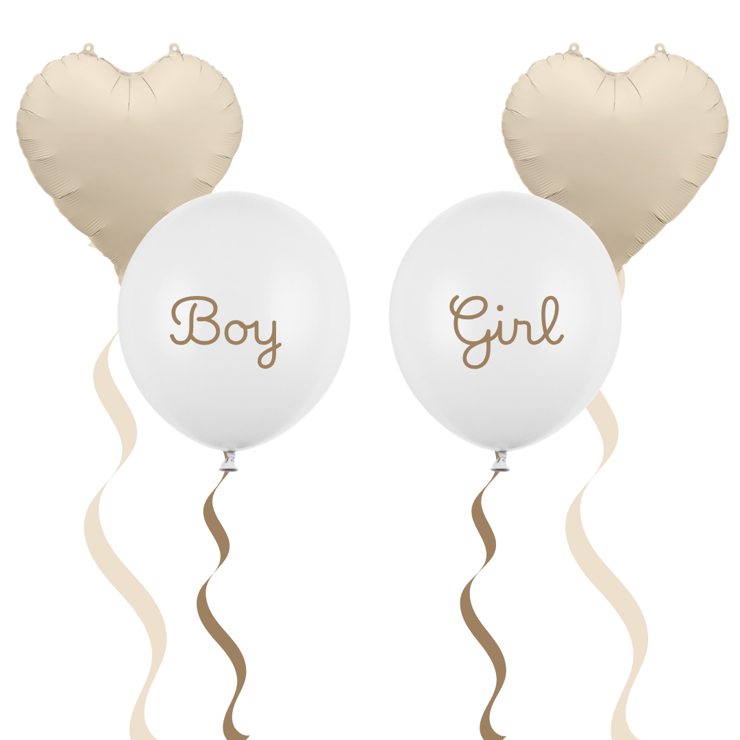 Set baloane cu heliu Gender Reveal „Boy or Girl” (4 buc) 43 cm, alb/bej personalizat