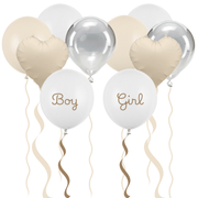 Set baloane heliu Gender Reveal „Boy or Girl” (10 buc) 43 cm, alb/bej personalizat
