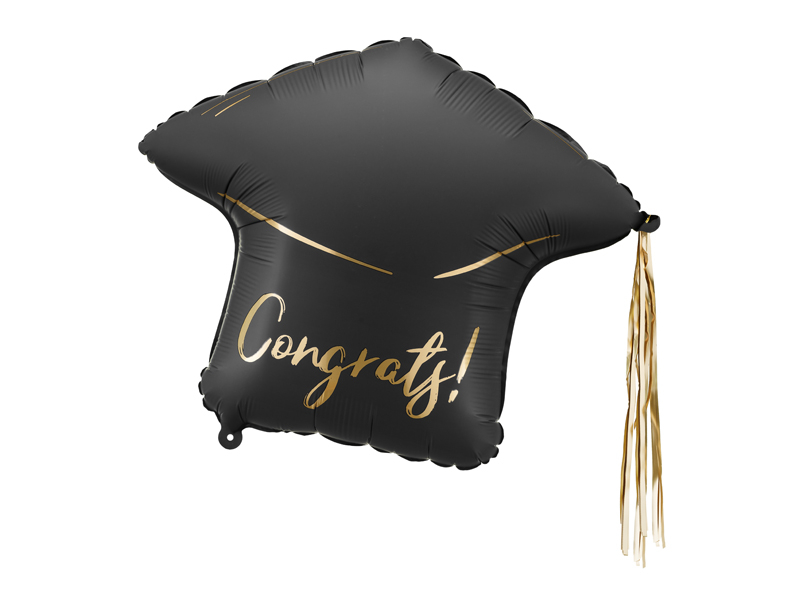 Balon Folie Sapca "Congrats!", 53x44cm, negru/auriu