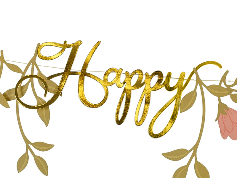 Banner „Happy Birthday” Floral Roz & Auriu, 1.3m