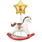 Set Baloane Crăciun - Căluț Balansoar + Stea Personalizată cu Heliu (40 cm), Auriu