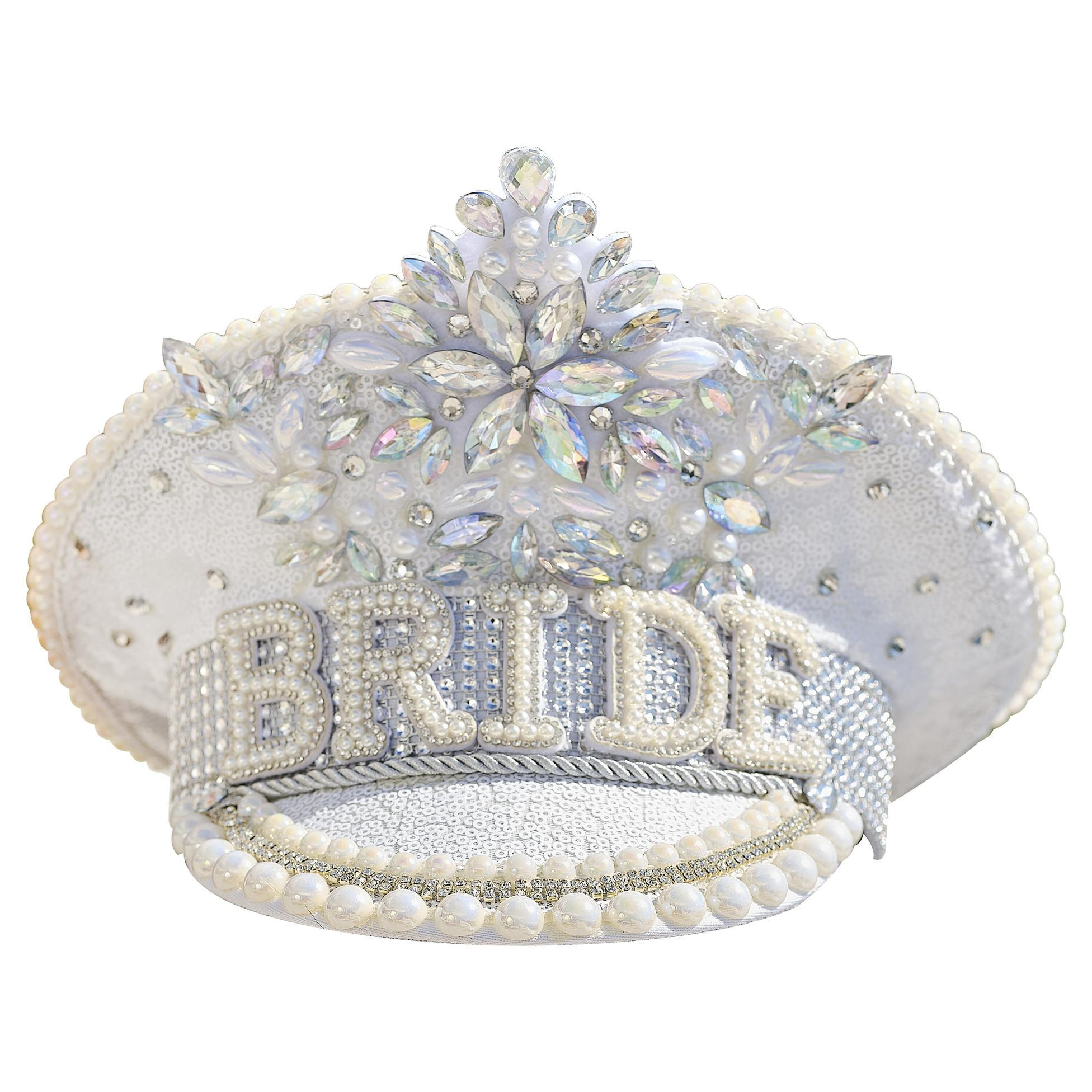 Palarie 'BRIDE', petrecerea burlacitelor / Nunta, strasuri si perle