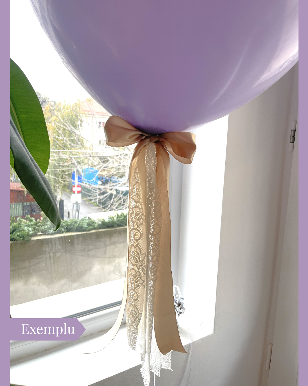 Balon XL (60cm) Roz Deschis, Personalizat, umflat cu heliu Si decorat cu panglici