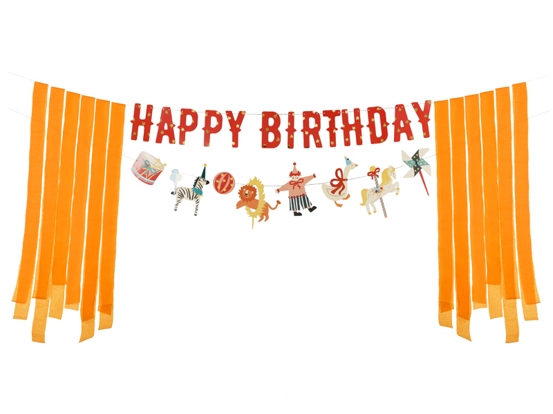 Banner „Happy Birthday” Tematica de Circ, 275 cm, Mix de Culori
