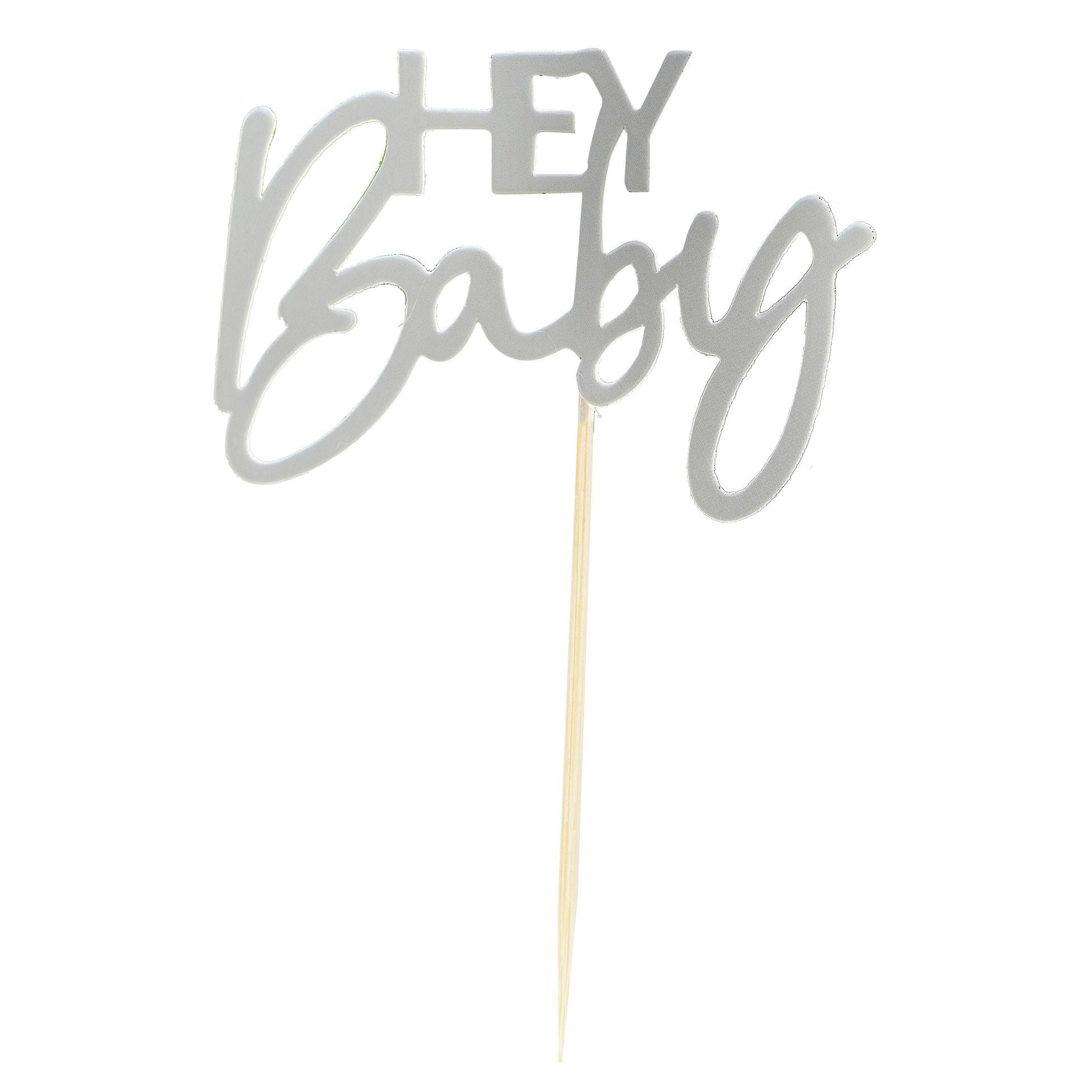 12 Topper-e "Hey Baby" pentru Cupcakes, Baby Shower, Verde Salvie