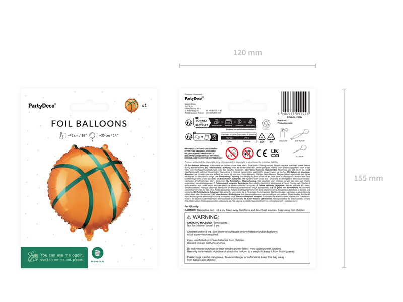 Balon folie minge de baschet, 35 x 35 cm
