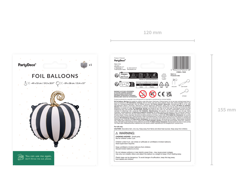 Balon folie Dovleac cu dungi, 39x38 cm, crem si negru