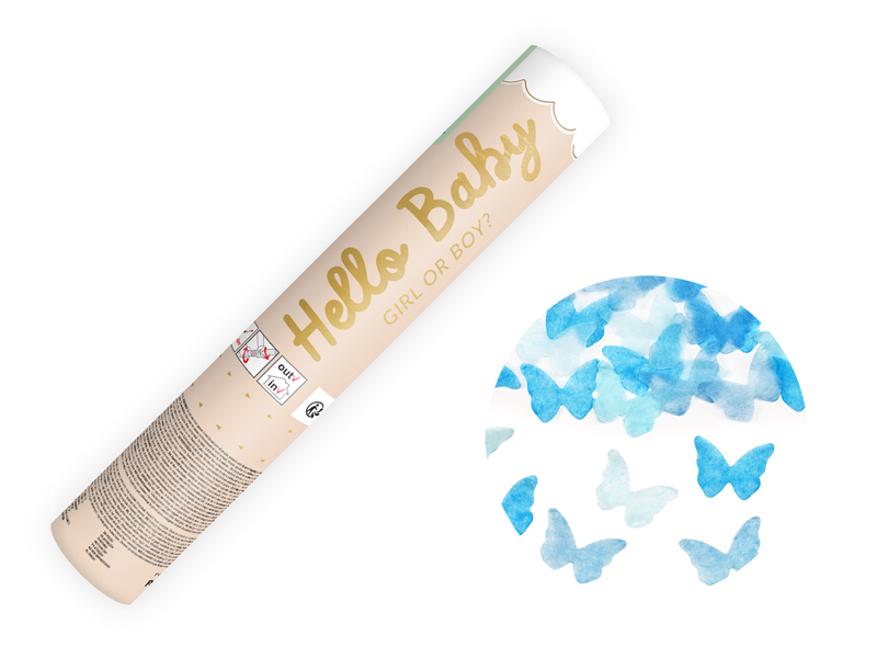 Tun Confetti, Gender reveal, albastru (20cm)
