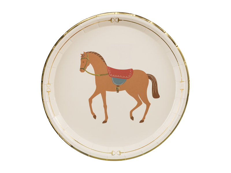 Set de 6 Farfurii din hartie cu Cal, bej, 23 cm
