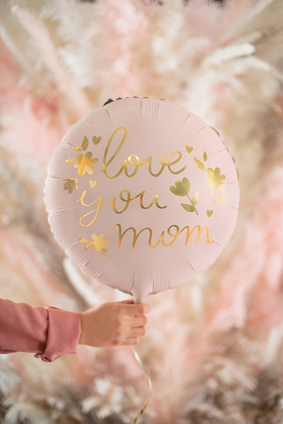 Balon folie „I love you mom” Ziua mamei, 35 cm, Roz cu Inscriptie Aurie