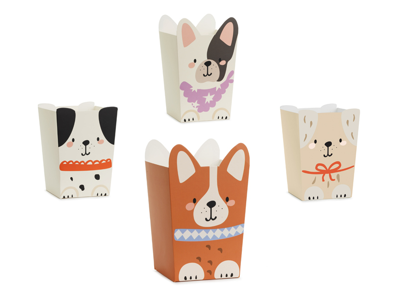 Set 6 cutii gustare catelusi, 8.7x8.7cm, Petrecere Catelusilor