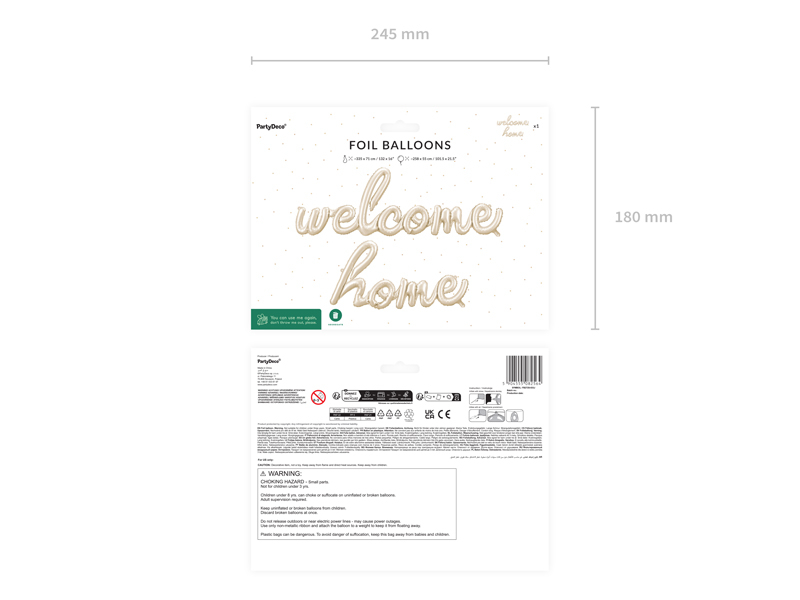 Balon din folie „Welcome Home”, cappuccino, 258 x 55 cm