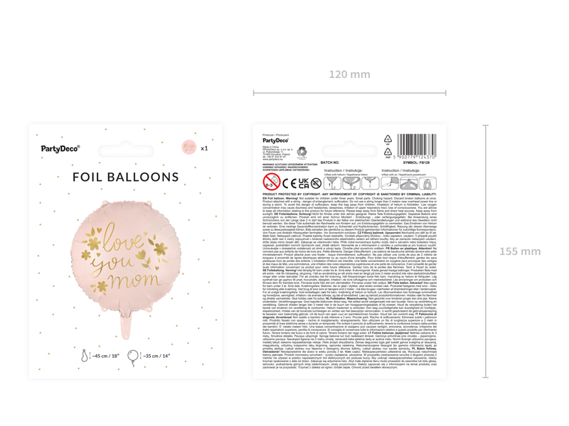 Balon folie „I love you mom” Ziua mamei, 35 cm, Roz cu Inscriptie Aurie