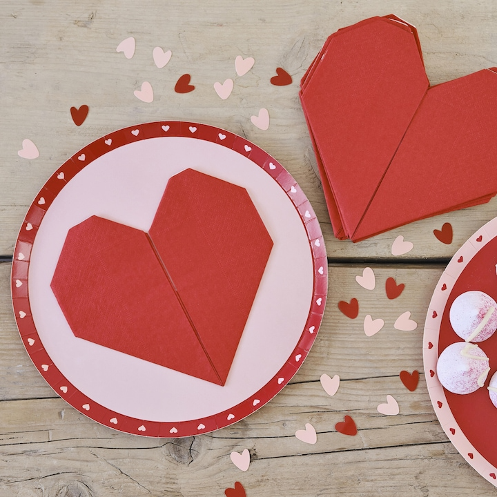 Servetele din Hartie (16 buc) Origami Inima, Valentines Day, Rosu