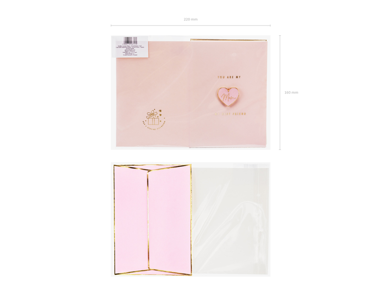 Set Card cu Pin Emailat „Mom”, Roz si Auriu