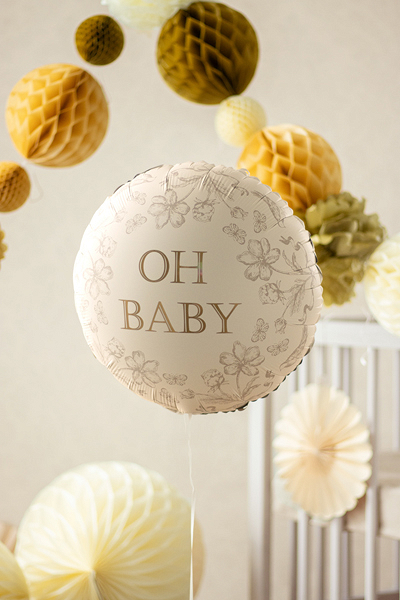 Balon Folie "Oh Baby", 35cm off white/gold