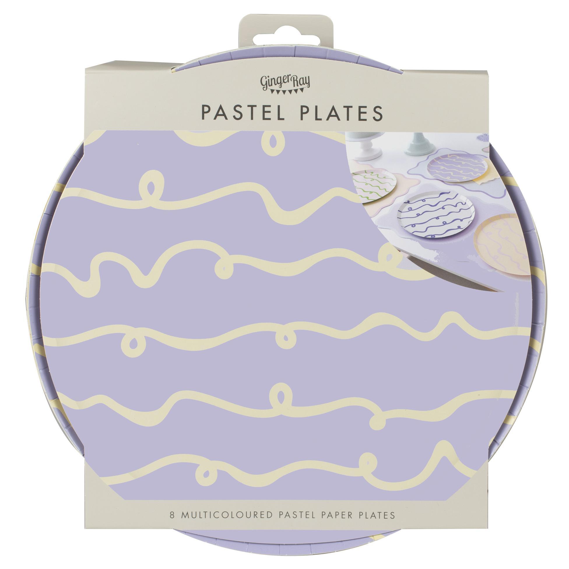 Set 8 Farfurii de hartie pastelate cu decoratiuni ondulate pentru aniversari, roz & mov