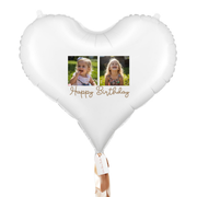 Balon folie inimă albă cu heliu personalizat cu 2 poze și text (61 × 53 cm)