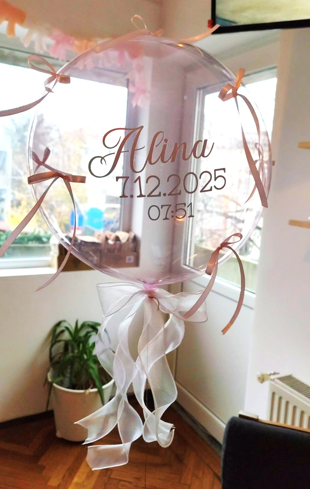 Balon Welcome Baby, Personalizat cu heliu, Alabastru transparent