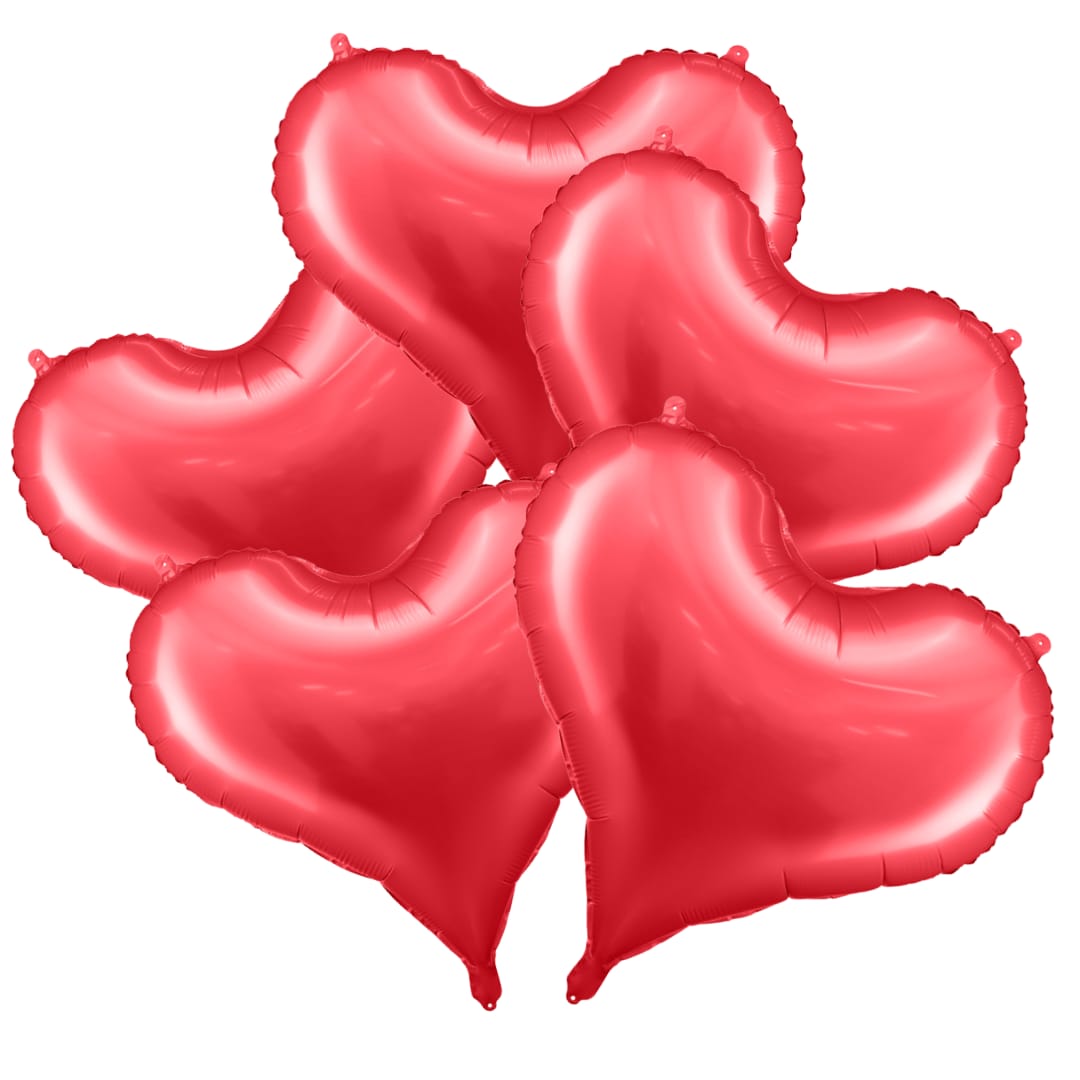 Buchet de baloane cu heliu Inimi Roșii (5 buc) Valentine’s Day