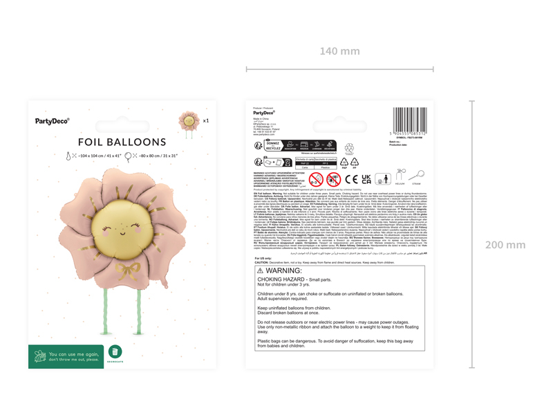 Balon din Folie, PartyDeco, Model Floare, 80x80 cm, Roz Piersica