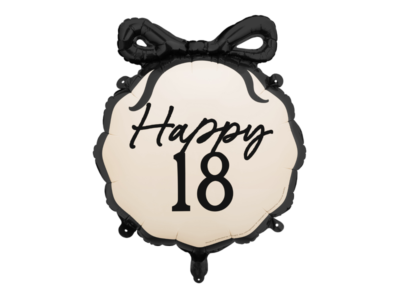 Balon Folie Happy 18 Majorat, 47x53 cm, off white/negru