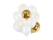 Set baloane 27cm (10 buc) Alb si Auriu PartyDeco