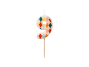 Lumanare de Aniversare Cifra 9 cu Model Romb, 5.5 cm, Mix de Culori